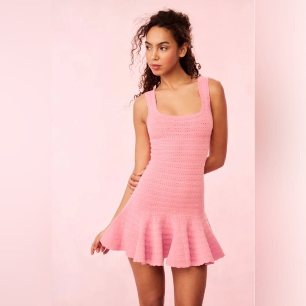 NWT LoveShackFancy Maryanne Knit Mini Dress Sunset Pink | size S - Picture 3 of 11